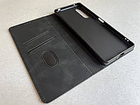 Sony Xperia 1 Mark II защитный чехол-книжка черный, из матовой искусственной кожи со слотами для карт