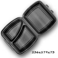 Ланч-бокс 2-х секційний з кришкою зі спіненого полістиролу розмір 236х179х73 чорний Р2662\2865 125 шт/уп.