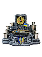 Подставка из гипса для алкоголя, с часами "Український БТР-80" №3 Мини бар для дома Shop UA