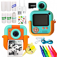 Мгновенная видеокамера фотоаппарат детская для моментальных фото с играми и картой памяти FoxFoto
