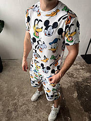 Чоловічий літній костюм із принтом білий, комплект шорти та футболка. Літні комплекти