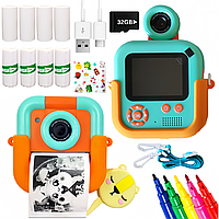 Термо фотоаппарат с играми и картой памяти FoxFoto детская фотокамера моментальной печати фотик для детей