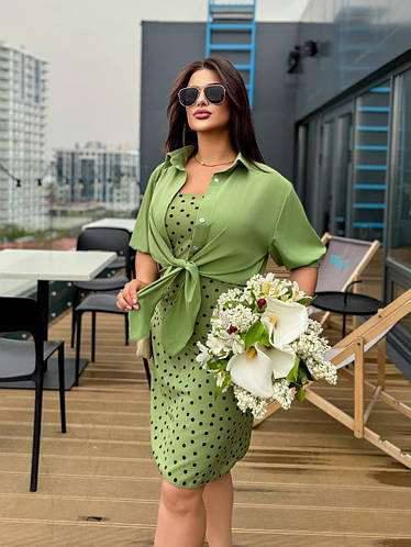 Комплект двойка платье и рубашка, элегантный костюм летний батал ...