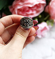 Винтажное массивное кольцо с розой, размер 17, цвет почерненное серебро