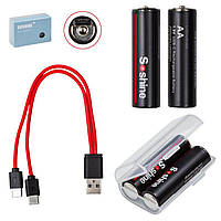 Аккумулятор AA Soshine AA/HR6, 1,5 B, Li-ion, 2 шт., в боксе, c кабелем, (2600mWh), заряджається від USB