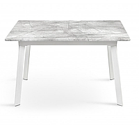 Стол обеденный Этна 1200(+400)*750 см ножки белые/столешница базальт серый белый мрамор,прямоугольный