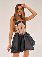 Коктейльное женское мини платье баллон с чашками и элементами корсета со стразами Smb9098