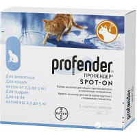 Капли для животных Bayer Профендер Спот-он для защиты от гельминтов для кошек 2.5 5 кг 2/0.7 мл