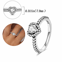 Серебряное кольцо в стиле Pandora "Блестящее прозрачное сердце" 925 проба Пандора 7 размер