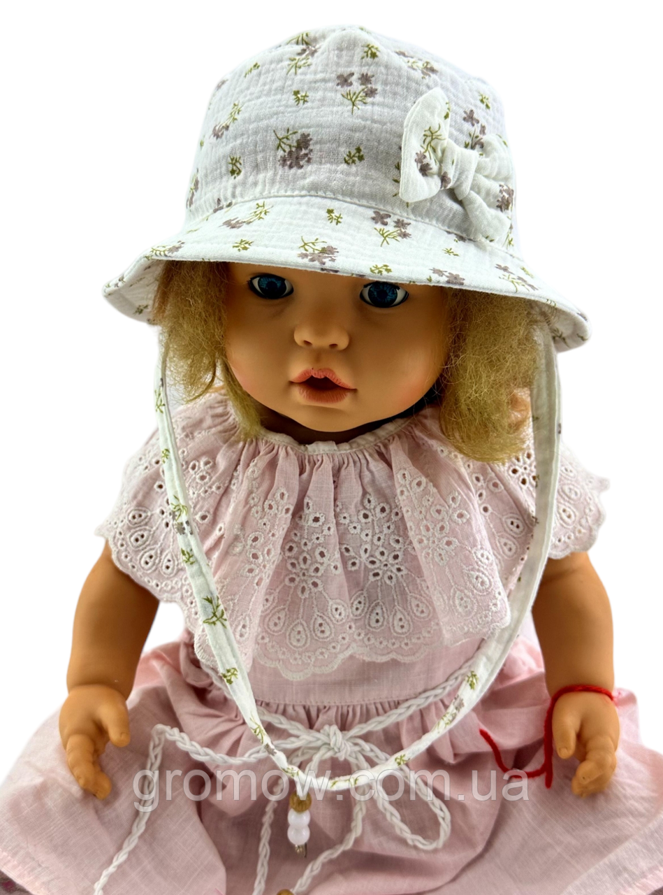 Панама дитяча 46, 48, 50, 52, 54 розмір бавовна для дівчинки панамка головні убори білий (ПД322), фото 1