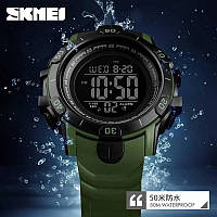 Модные мужские часы SKMEI 1475AG / Военные мужские наручные часы зеленые / IS-736 Противоударные часы