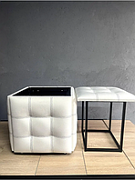 Пуф трансформер 5в1 белый велюр Смарт куб табурет пять в одном на колесах квадратный мягкий пуфик на кухню