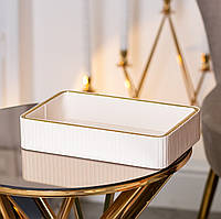 Коробка-органайзер для салфеток на стол из белой єко кожи (25х15.5х5 см) Салфетница на стол прямоугольная