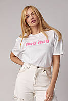 Трикотажная футболка с надписью Miu Miu - белый цвет, L (есть размеры) KOMFORT