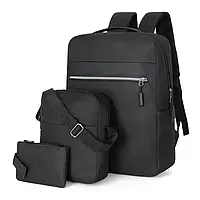 Мужской рюкзак молодежный плотный вместительный для Учебы городской для Ноутбука Jingpin 3в1 USB порт черный