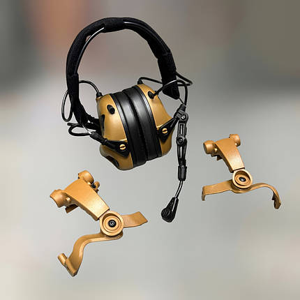 Навушники тактичні Earmor M32X MOD4, активні, з кріпленням на шолом і знімним мікрофоном, колір Койот (коричневый) M32X-CB MOD4, фото 1