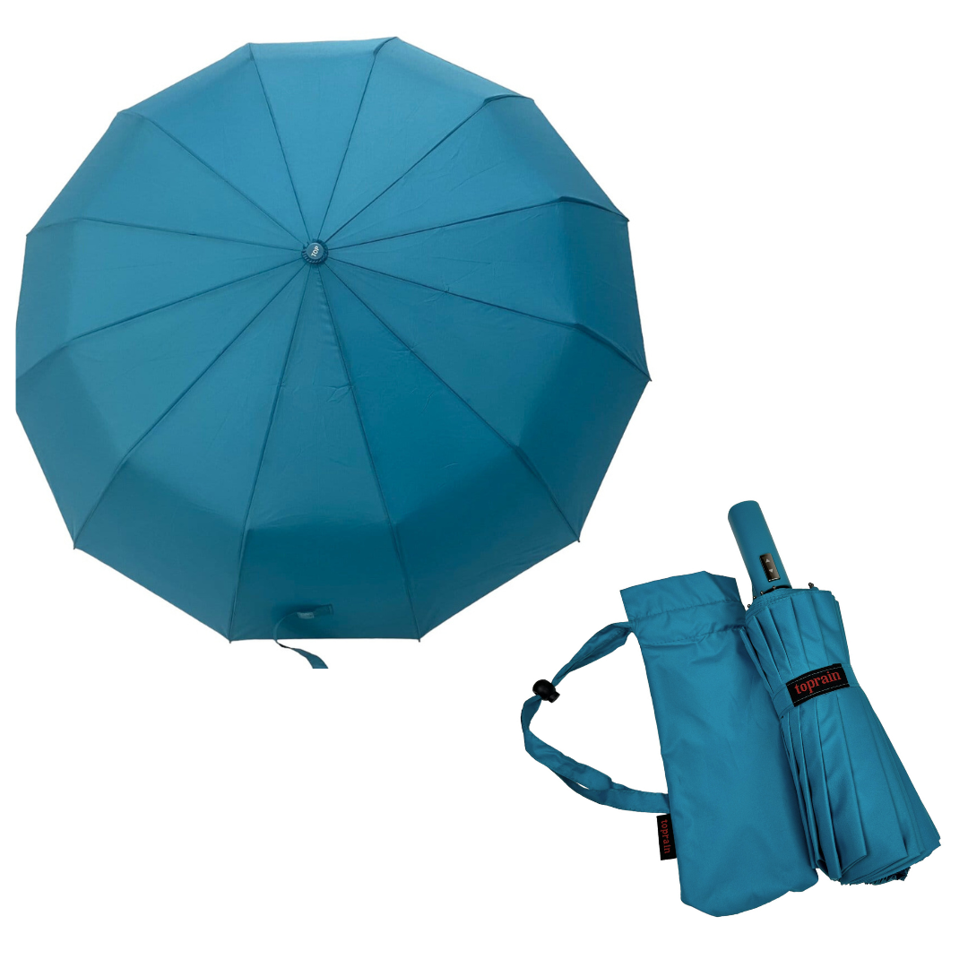 Однотонна автоматична парасоля на 10 подвійних карбонових спиць антивітер від Toprain, бірюзовий, 0905-4, фото 1