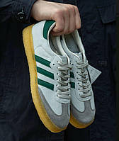 Мужские кроссовки Adidas Samba Ronnie Fieg Clarks Адидас Самба Серые с зеленым замш кожа демисезон
