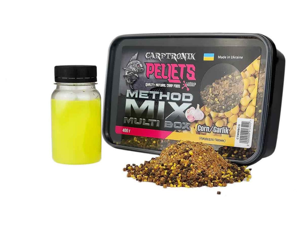 Пелетс Carptronik Method mix Multi Box, 400g (Ліквід Кукурудза-Часник 100g)