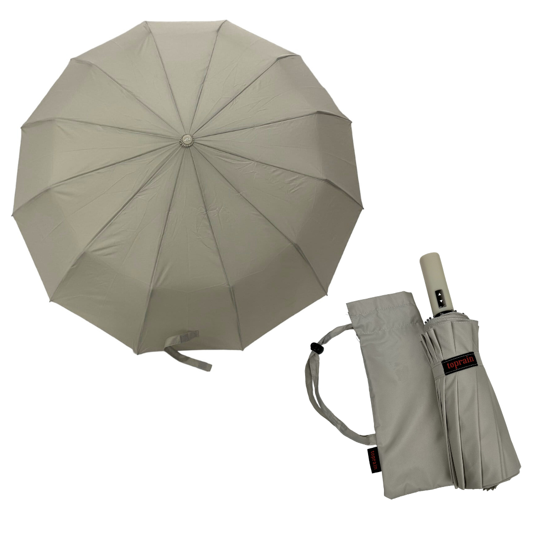 Однотонна автоматична парасоля на 10 подвійних карбонових спиць антивітер від Toprain, сірий, 0905-7