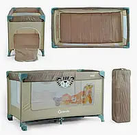Ліжко-манеж Toti T-07710 з коліськами, складний, сталева рама, сітка. Коричневий