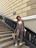 Шовковий жіночий костюм з брюками та сорочкою у квітковий принт Арт. 210