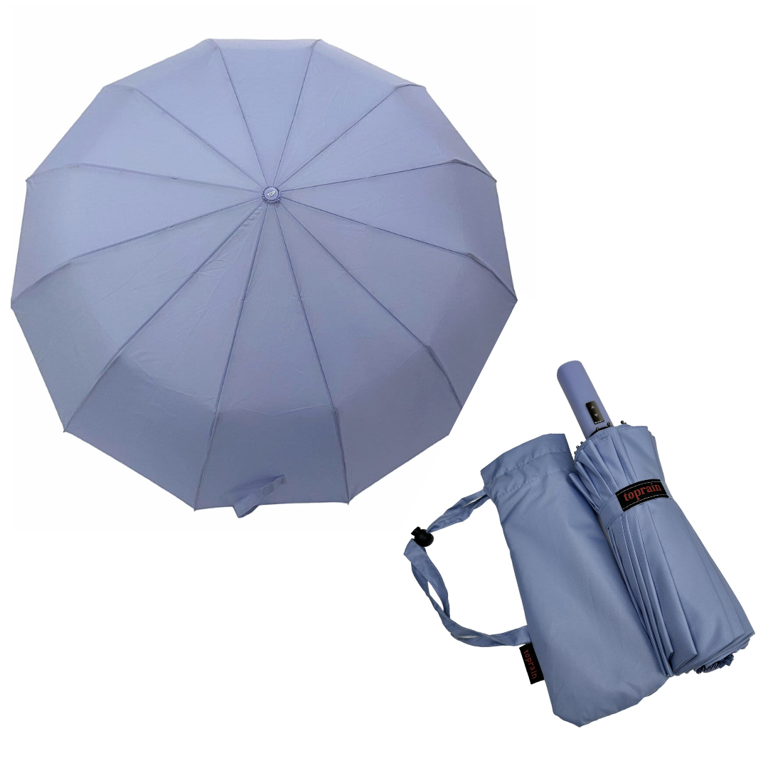 Однотонна автоматична парасоля на 10 подвійних карбонових спиць антивітер від Toprain, блакитний, 0905-10