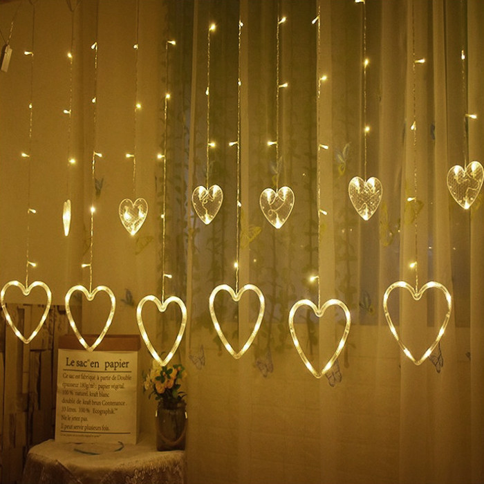 Гірлянда Штора Lovely сердечка 2.5 метра 138LED 12 предметів 220В Warm white
