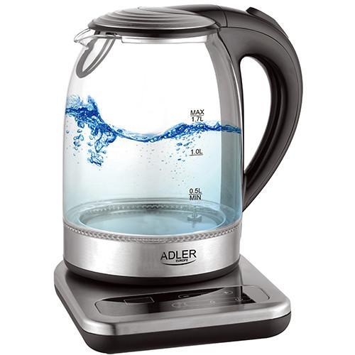 Електрочайник скляний Adler AD 1293 1,7L з контролем температури 2200W + подарунок
