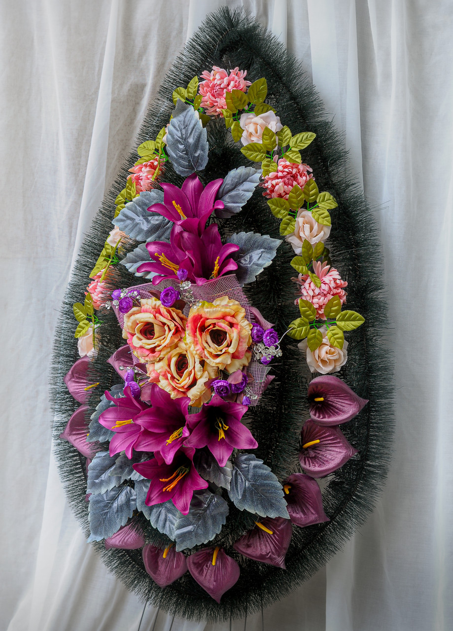 Вінок траурний із преміум квітів (Двійний Йорш №3), розмір 165*75 см, доставка по Україні