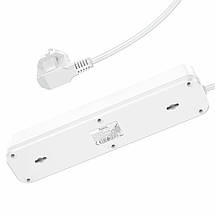 Мережевий фільтр подовжувач HOCO NS1 на 4 розетки з євровилкою USB Type-C для побутової техніки Білий, фото 4