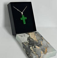Подвеска Крест из камня в подарочной упаковке зеленый