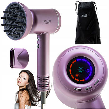 Фен Adler AD 2270 Pink — 1600 Вт, безщітковий двигун, іонізація, LED-дисплей