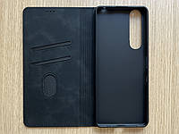 Sony Xperia 1 Mark III чехол - книжка (флип чехол) чёрный, матовый, искусственная кожа, слот для карт