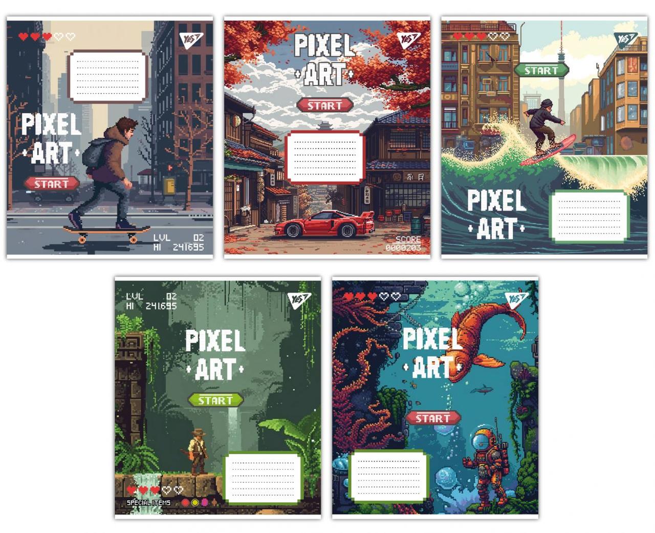 Набір зошитів 12арк. коса лінія YES Pixel art, уп.25шт. (767212)