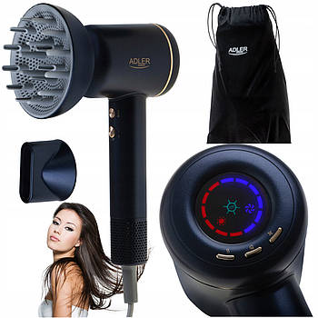 Фен Adler AD 2270 Black — 1600 Вт, безщітковий двигун, іонізація, LED-дисплей