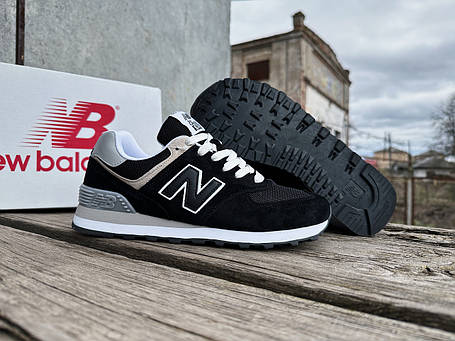 Чоловічі кросівки New Balance 574 чорні з білим, фото 1