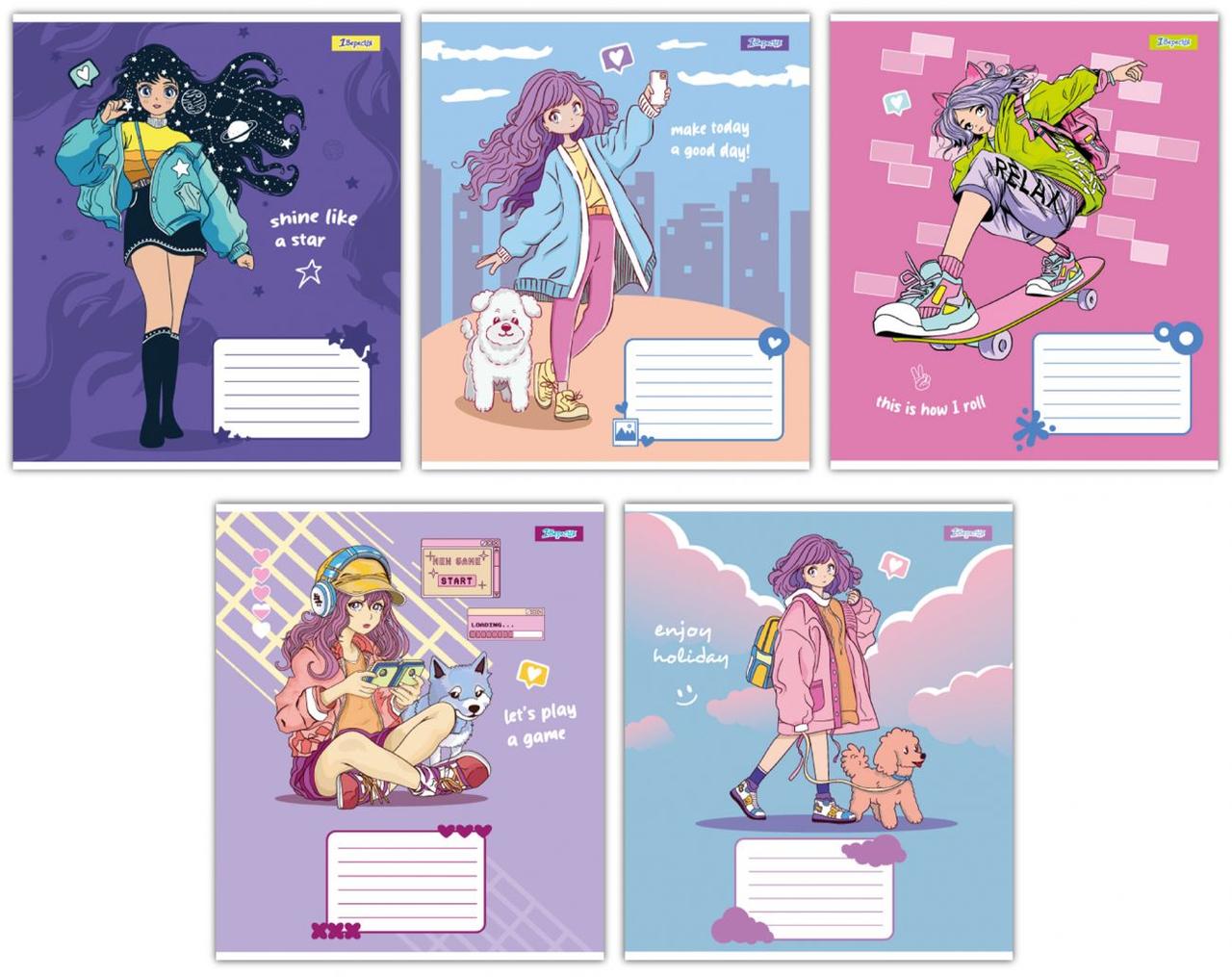 Набір зошитів 12арк. клітинка 1Вересня Anime girl, уп.25шт. (767183)