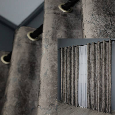 Комплект (2шт. 1,5х2,7м.) штор на люверсах із тканини оксамит (бархат) "Афіна". Колір коричнево-сірий. Код 1314ш 37-0101