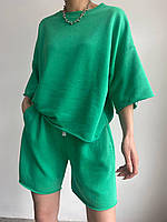 Женский летний базовый свободный костюм двойка футболка и шорты двунитка в расцветках размер 42-44 44-46 48-50