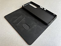Sony Xperia 1 Mark III защитный чехол-книжка черный, из матовой искусственной кожи со слотами для карт