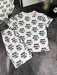 Чоловічий літній костюм-двійка з принтом білий, комплект шорти та футболка. Літні комплекти