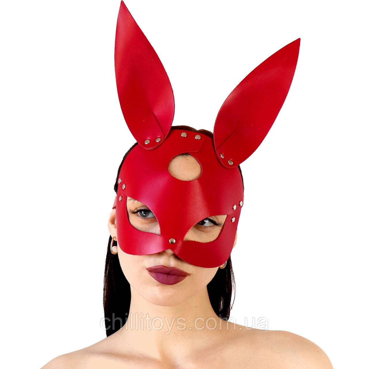 Шкіряна маска Зайчика Art of Sex - Bunny mask, колір Червоний SO9645