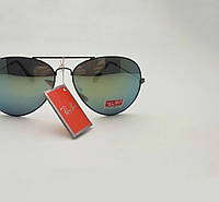 Солнцезащитные очки Ray Ban авиаторы (капли) унисекс, стильные, зеркальные, металлические с поляризацией