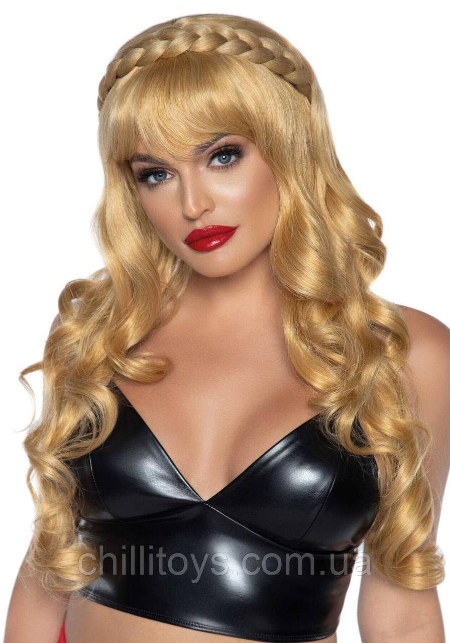 Кучерява перука з косою Leg Avenue Long curly bang wig with braid, натуральний блонд, 66 см SO7941