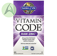 Garden of Life, Vitamin Code, RAW Zinc, 60 веганских капсул