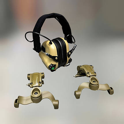 Навушники Earmor M31 Mod3 з кріпленням на шолом HD-ACC-08 Койот, активні навушники з адаптером чебурашка на рейку ARC, фото 1