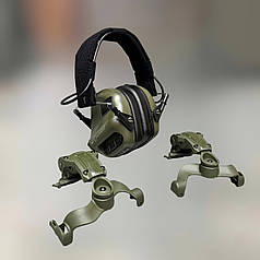 Навушники Earmor M31 Mod3 з кріпленням на шолом HD-ACC-08 Олива, активні навушники з адаптером чебурашка на рейку ARC