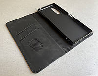 Sony Xperia 5 защитный чехол-книжка черный, из матовой искусственной кожи со слотами для карт