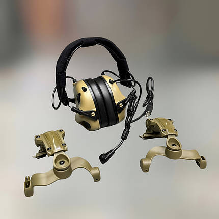 Навушники Earmor M32 Mod3 c кріпленням на шолом HD-ACC-08, активні, зі знімним мікрофоном та гарнітурою, Койот, фото 1